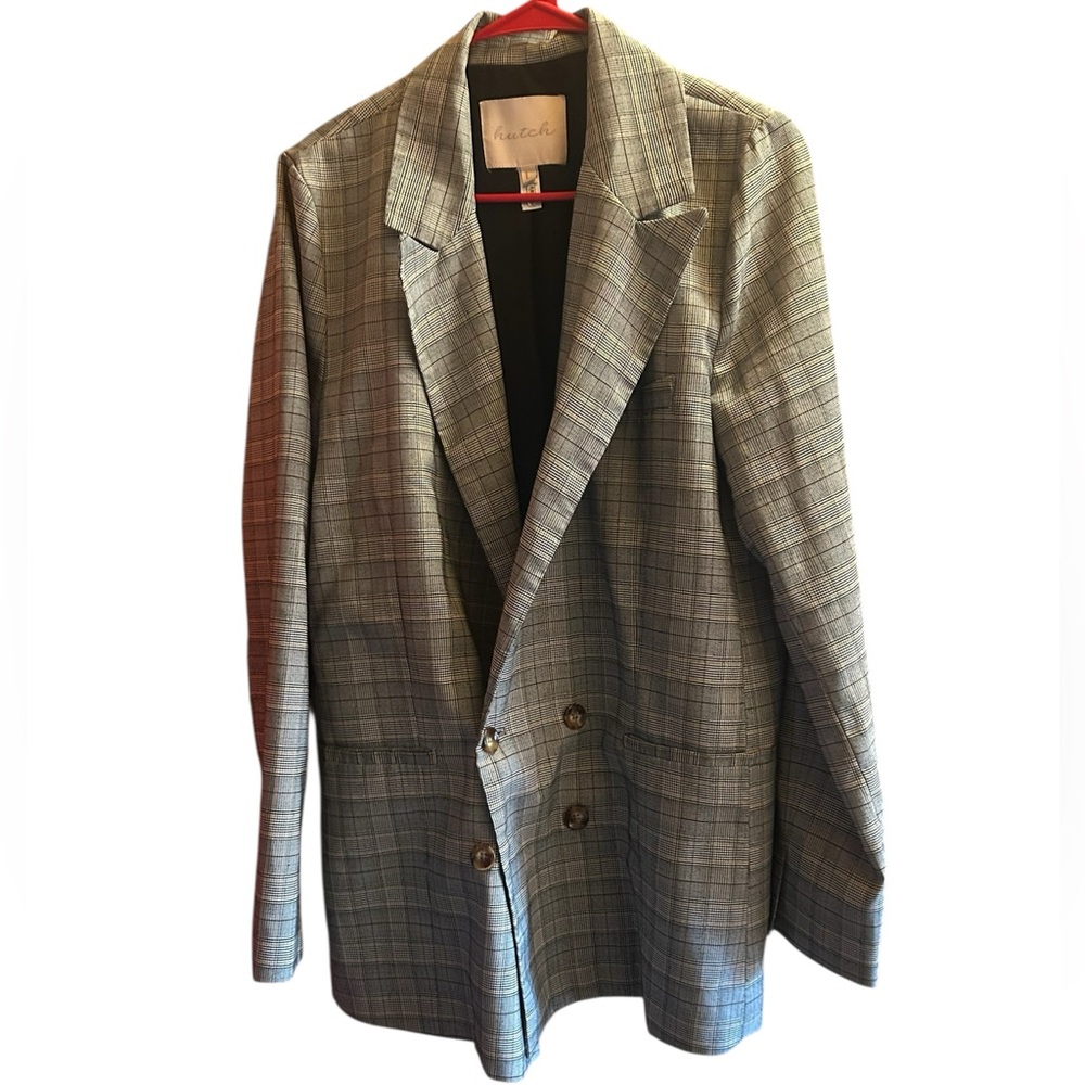 Anthropologie Hutch Glen Plaid Dbl Breasted Black and White Checkered Blazer euc - Picture 2 of 9
